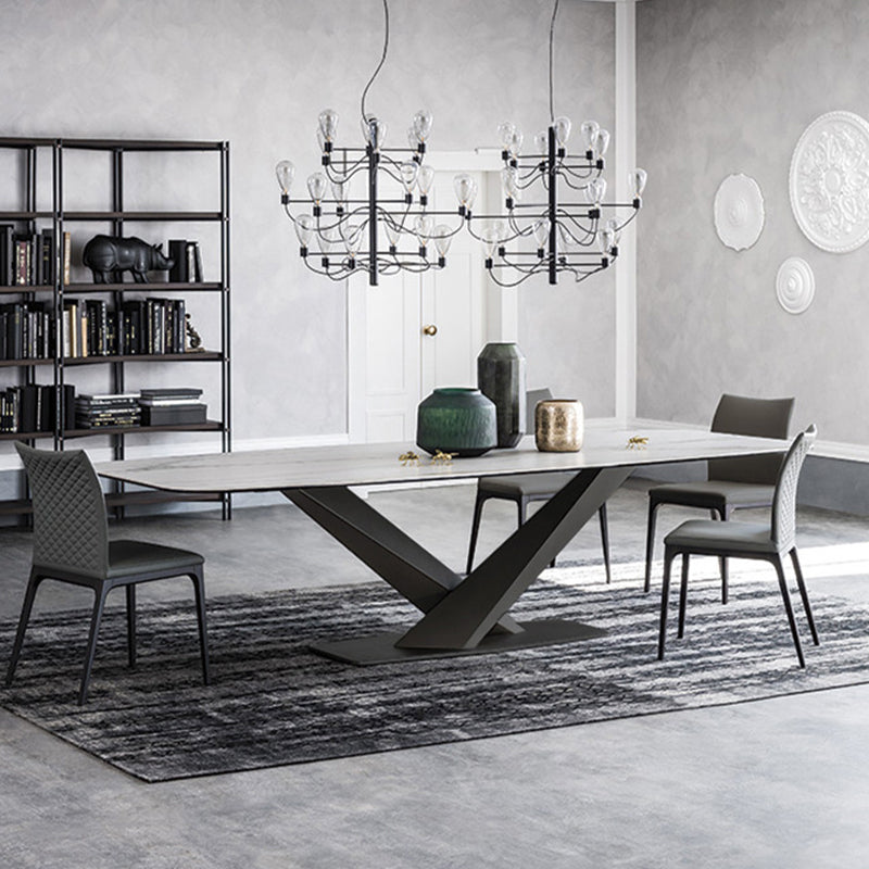 Traditional Luxury Table Metal Base Rectangle Dining Table for Home 70.9"L x 35.4"W x 29.5"H Without Chairs Clearhalo 'Dining Tables & Seating' 'Dining Tables' 'dining_table' 'furn' 'furn_dining_table' 'Furniture' 'Kitchen & Dining Furniture' 6067124