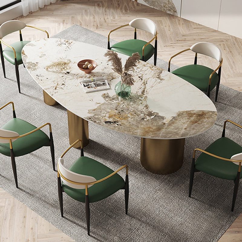 Contemporary Oval Dining Table Stainless Steel Base Pedestal Table for Dining Room