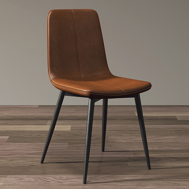 Modern Style Side Chair Faux Leather Dining Chair with Metal Leg Black-Brown 1 Piece Clearhalo 'Dining Chairs' 'Dining Tables & Seating' 'dining_chair' 'furn' 'furn_dining_chair' 'Furniture' 'Kitchen & Dining Furniture' 6067299