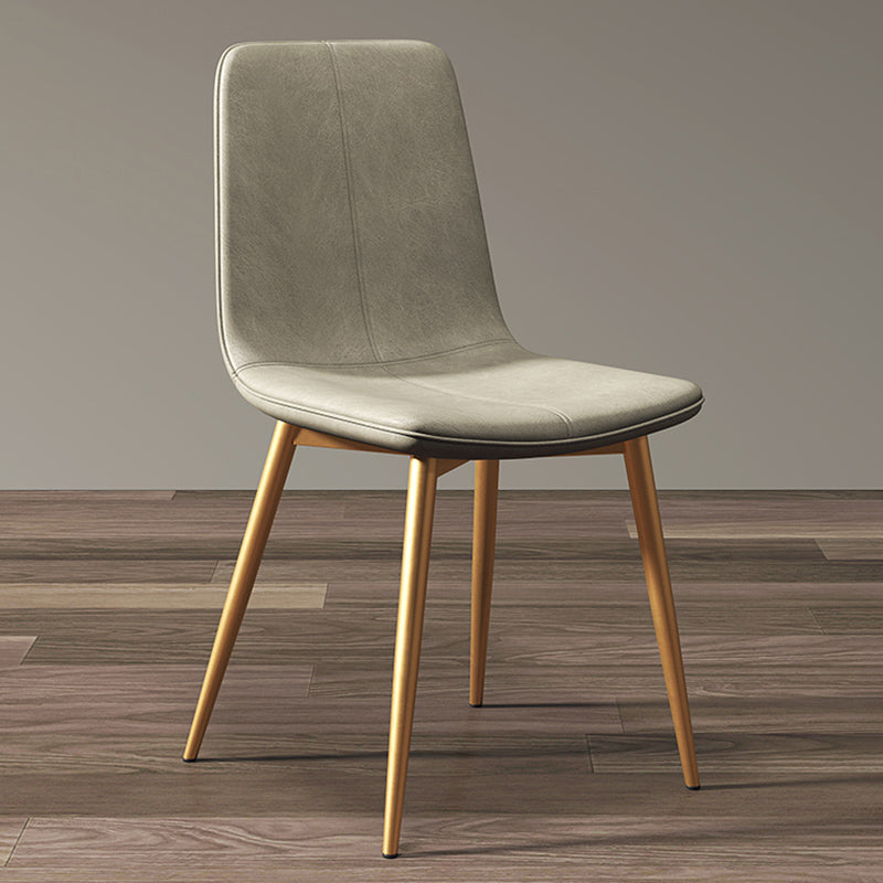 Modern Style Side Chair Faux Leather Dining Chair with Metal Leg Gray-Gold 1 Piece Clearhalo 'Dining Chairs' 'Dining Tables & Seating' 'dining_chair' 'furn' 'furn_dining_chair' 'Furniture' 'Kitchen & Dining Furniture' 6067314