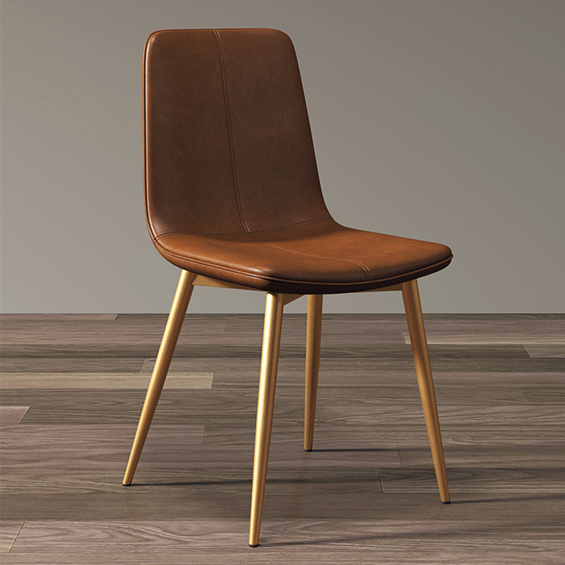 Modern Style Side Chair Faux Leather Dining Chair with Metal Leg Gold-Brown 1 Piece Clearhalo 'Dining Chairs' 'Dining Tables & Seating' 'dining_chair' 'furn' 'furn_dining_chair' 'Furniture' 'Kitchen & Dining Furniture' 6067324
