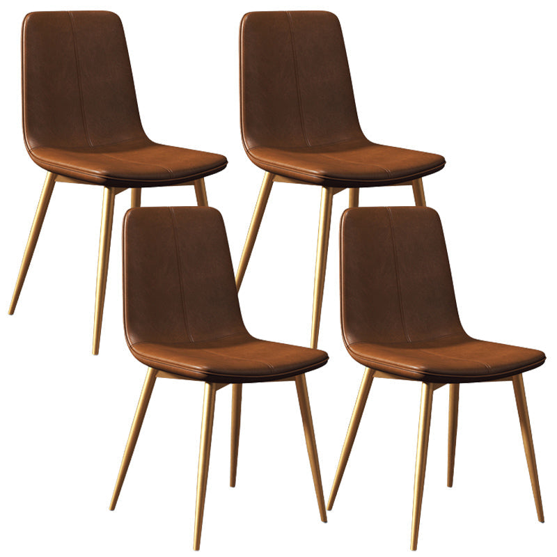 Modern Style Side Chair Faux Leather Dining Chair with Metal Leg Gold-Brown 4 Piece Set Clearhalo 'Dining Chairs' 'Dining Tables & Seating' 'dining_chair' 'furn' 'furn_dining_chair' 'Furniture' 'Kitchen & Dining Furniture' 6067326