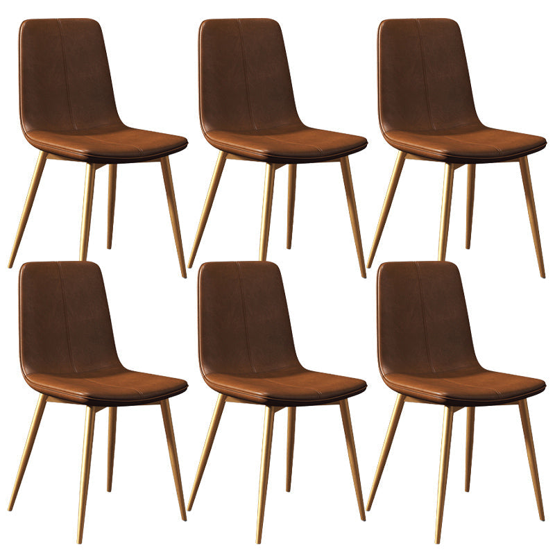 Modern Style Side Chair Faux Leather Dining Chair with Metal Leg Gold-Brown 6 Piece Set Clearhalo 'Dining Chairs' 'Dining Tables & Seating' 'dining_chair' 'furn' 'furn_dining_chair' 'Furniture' 'Kitchen & Dining Furniture' 6067327