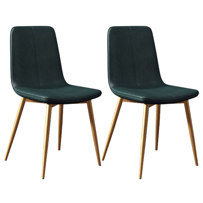 Modern Style Side Chair Faux Leather Dining Chair with Metal Leg Green Gold 2 Piece Set Clearhalo 'Dining Chairs' 'Dining Tables & Seating' 'dining_chair' 'furn' 'furn_dining_chair' 'Furniture' 'Kitchen & Dining Furniture' 6067335