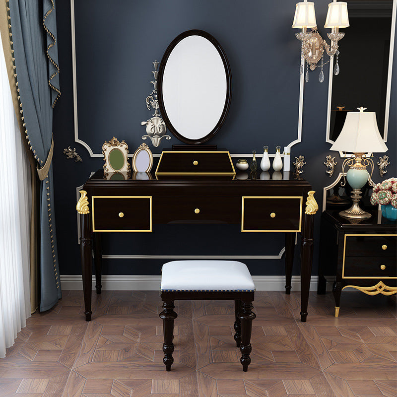 Ensemble de tabourets de coiffeuse de maquillage en miroir en bois noir / blanc