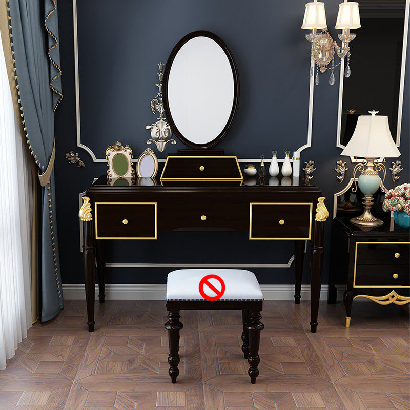 Ensemble de tabourets de coiffeuse de maquillage en miroir en bois noir / blanc