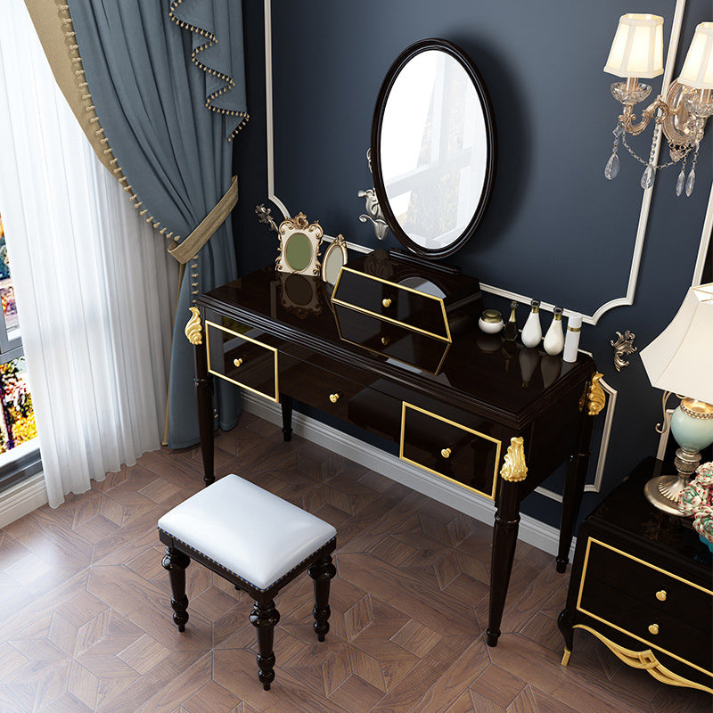 Ensemble de tabourets de coiffeuse de maquillage en miroir en bois noir / blanc