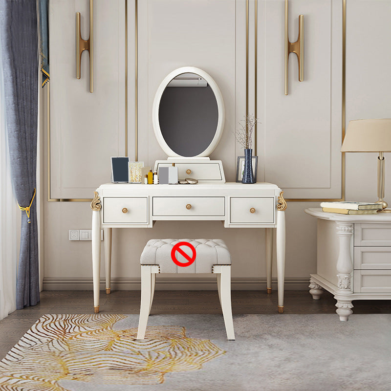 Ensemble de tabourets de coiffeuse de maquillage en miroir en bois noir / blanc