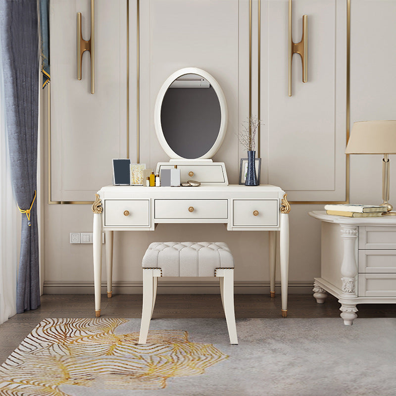 Ensemble de tabourets de coiffeuse de maquillage en miroir en bois noir / blanc