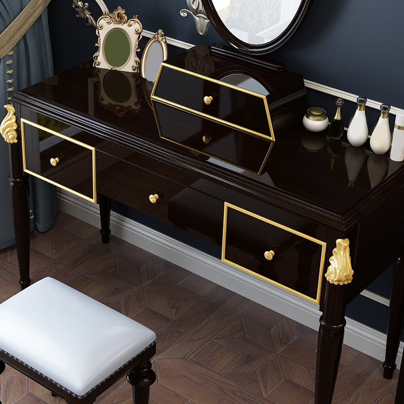 Ensemble de tabourets de coiffeuse de maquillage en miroir en bois noir / blanc