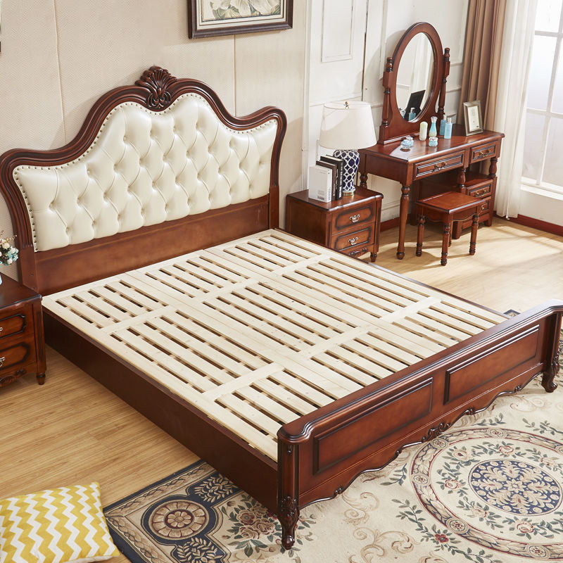 84.65 inch Wide Victorian Bed Rubberwood Bed Frame with Upholstered Headboard Panel Queen Clearhalo 'Bedroom Furniture' 'Beds' 'furn' 'furn_beds' 'Furniture' 6067678