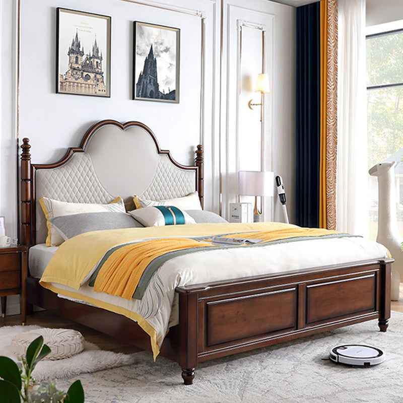 84.65 inch Wide Victorian Bed Frame Rubberwood Standard Bed with Upholstered Headboard