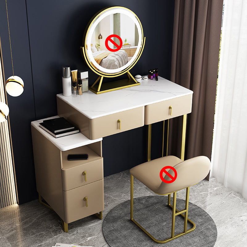 33.5" W Slate Vanity Table Modern 4 Drawers Makeup Vanity Table with Stool Makeup Vanity Khaki Clearhalo 'Bedroom Furniture' 'furn' 'furn_makeup_vanities' 'Furniture' 'Makeup Vanities' 'makeup_vanities' 6067826