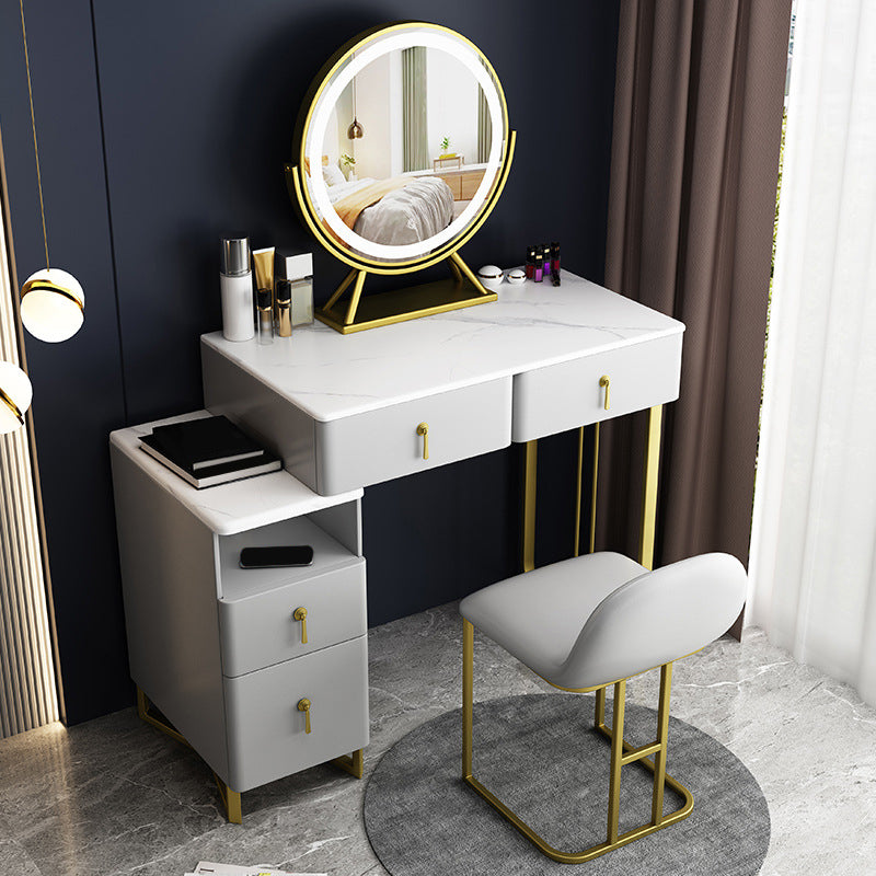 33.5" W Slate Vanity Table Modern 4 Drawers Makeup Vanity Table with Stool Clearhalo 'Bedroom Furniture' 'furn' 'furn_makeup_vanities' 'Furniture' 'Makeup Vanities' 'makeup_vanities' 6067827