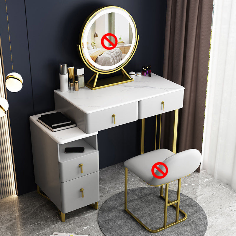 33.5" W Slate Vanity Table Modern 4 Drawers Makeup Vanity Table with Stool Makeup Vanity Grey Clearhalo 'Bedroom Furniture' 'furn' 'furn_makeup_vanities' 'Furniture' 'Makeup Vanities' 'makeup_vanities' 6067829