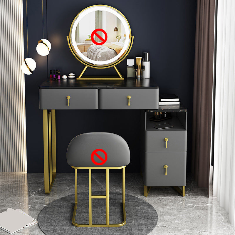 33.5" W Slate Vanity Table Modern 4 Drawers Makeup Vanity Table with Stool Makeup Vanity Dark Gray Clearhalo 'Bedroom Furniture' 'furn' 'furn_makeup_vanities' 'Furniture' 'Makeup Vanities' 'makeup_vanities' 6067830