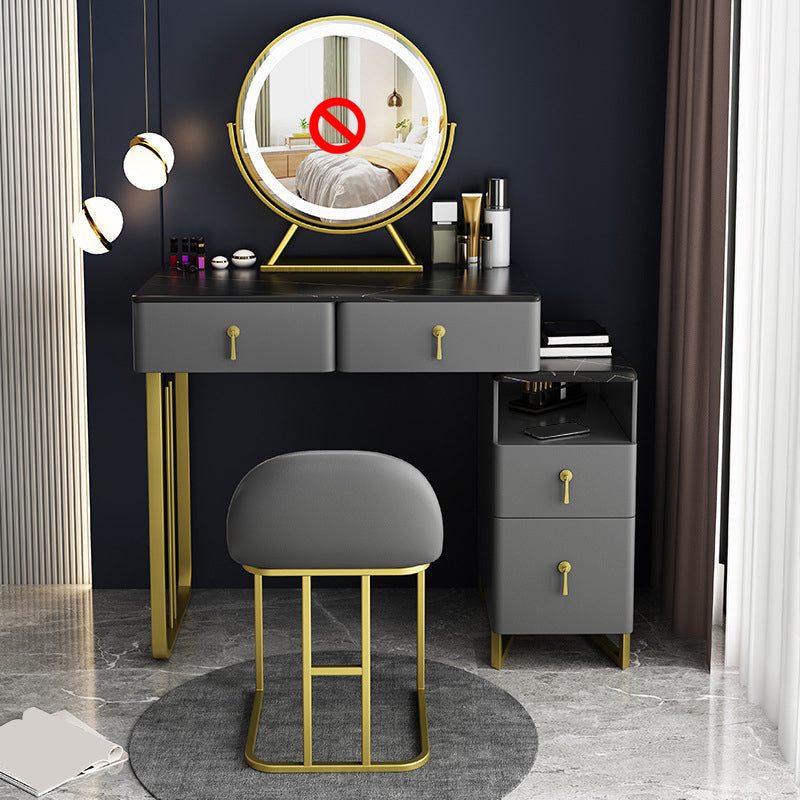 33.5" W Slate Vanity Table Modern 4 Drawers Makeup Vanity Table with Stool Makeup Vanity & Stools Dark Gray Clearhalo 'Bedroom Furniture' 'furn' 'furn_makeup_vanities' 'Furniture' 'Makeup Vanities' 'makeup_vanities' 6067834