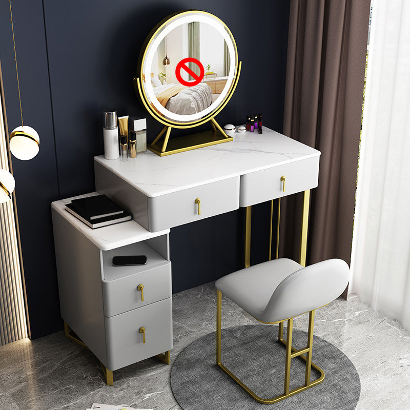 33.5" W Slate Vanity Table Modern 4 Drawers Makeup Vanity Table with Stool Makeup Vanity & Stools Grey Clearhalo 'Bedroom Furniture' 'furn' 'furn_makeup_vanities' 'Furniture' 'Makeup Vanities' 'makeup_vanities' 6067836