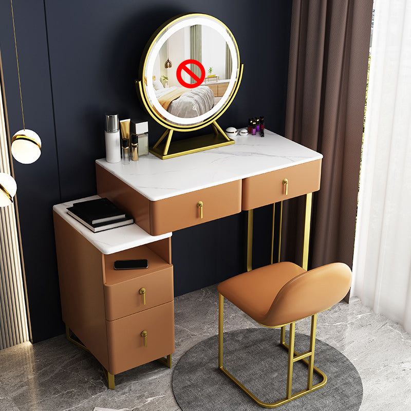 33.5" W Slate Vanity Table Modern 4 Drawers Makeup Vanity Table with Stool Makeup Vanity & Stools Orange Clearhalo 'Bedroom Furniture' 'furn' 'furn_makeup_vanities' 'Furniture' 'Makeup Vanities' 'makeup_vanities' 6067838