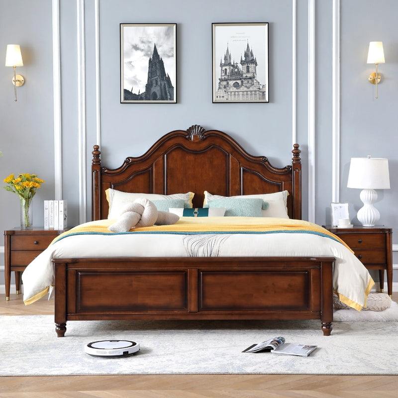 84.65 inch Wide Rustic Bed Frame Rubberwood Panel Bed with Headboard