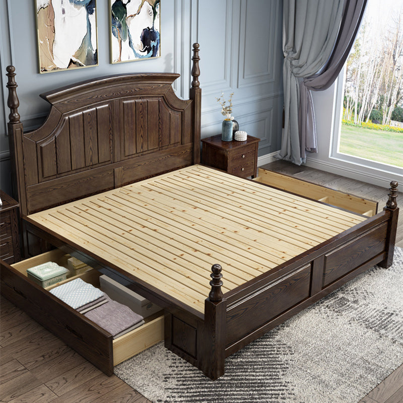 Rustic Style Bed Frame Solid Wood Standard Bed with Headboard Pull-Out Storage Clearhalo 'Bedroom Furniture' 'Beds' 'furn' 'furn_beds' 'Furniture' 6068037