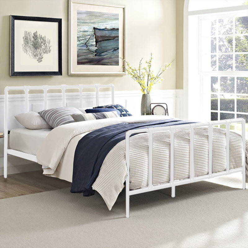 Industrial Style Bed Frame Iron Slat Bed with Headboard and Footboard White Clearhalo 'Bedroom Furniture' 'Beds' 'furn' 'furn_beds' 'Furniture' 6068067