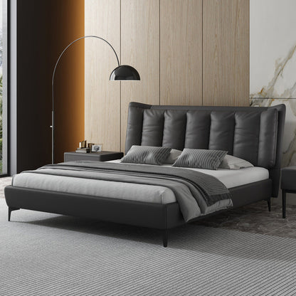 Lit standard moderne du milieu du siècle avec jambes et tête de lit à oreilles