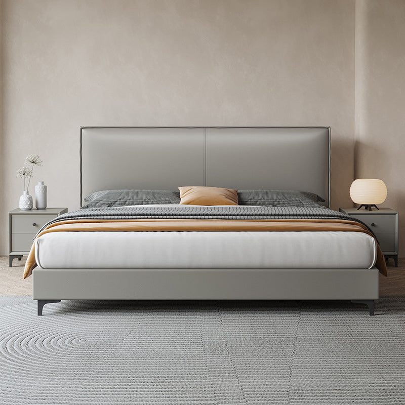 Grey Wooden Standard Bed with Rectangular Leather Panel Headboard Panel California King Clearhalo 'Bedroom Furniture' 'Beds' 'furn' 'furn_beds' 'Furniture' 6068126