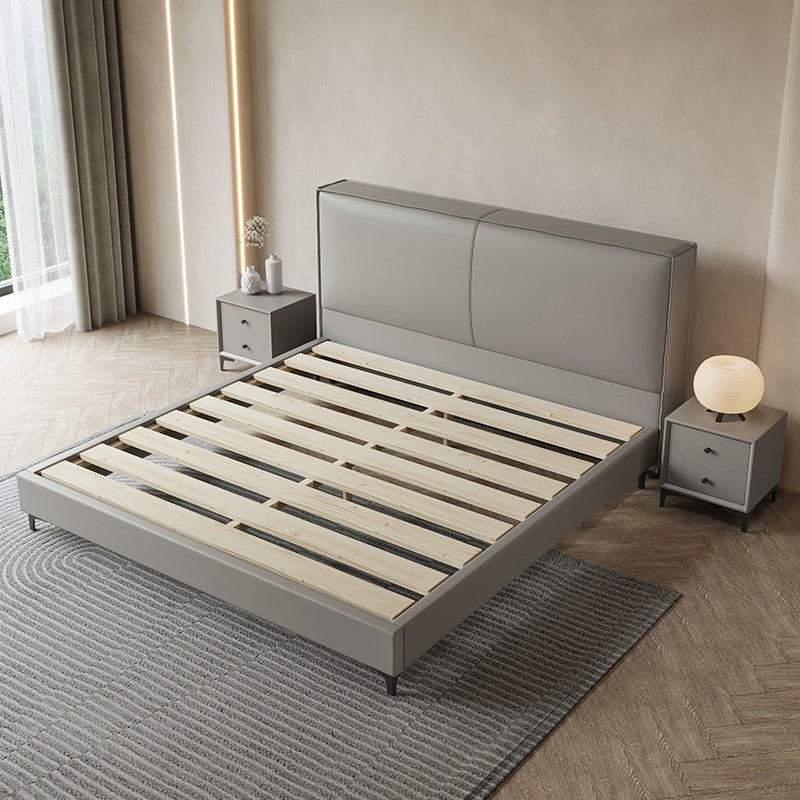 Grey Wooden Standard Bed with Rectangular Leather Panel Headboard Panel Queen Clearhalo 'Bedroom Furniture' 'Beds' 'furn' 'furn_beds' 'Furniture' 6068128