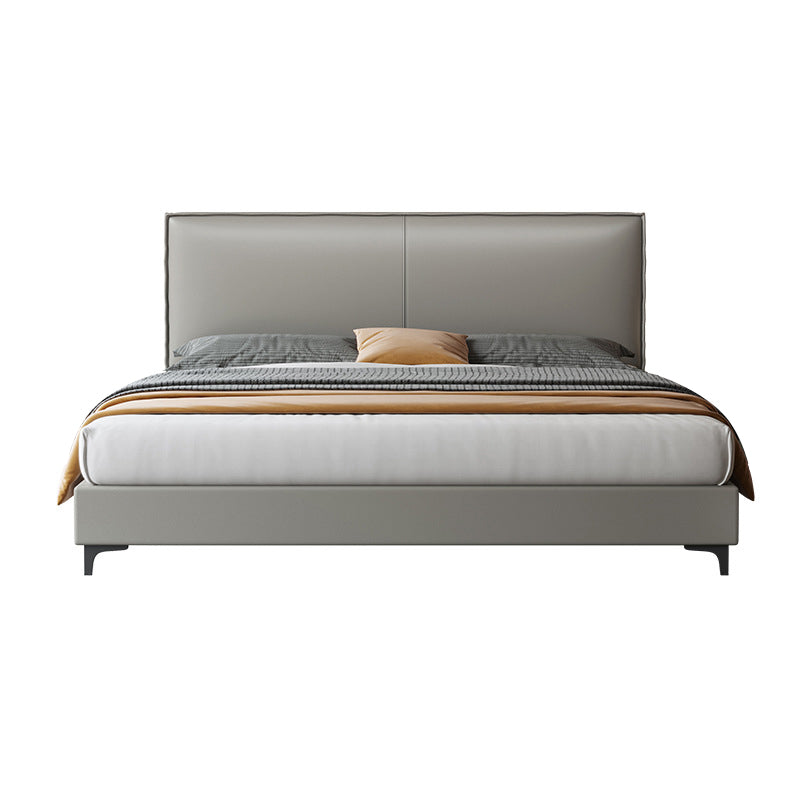 Grey Wooden Standard Bed with Rectangular Leather Panel Headboard Clearhalo 'Bedroom Furniture' 'Beds' 'furn' 'furn_beds' 'Furniture' 6068130