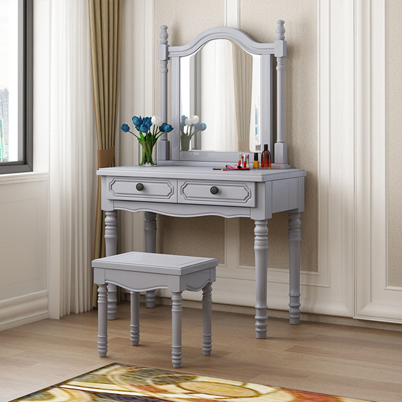 2-Drawers Mirror Table Dressing Table Victorian Solid Wood Make-up Vanity Makeup Vanity & Mirror & Stools Grey Clearhalo 'Bedroom Furniture' 'furn' 'furn_makeup_vanities' 'Furniture' 'Makeup Vanities' 'makeup_vanities' 6068139
