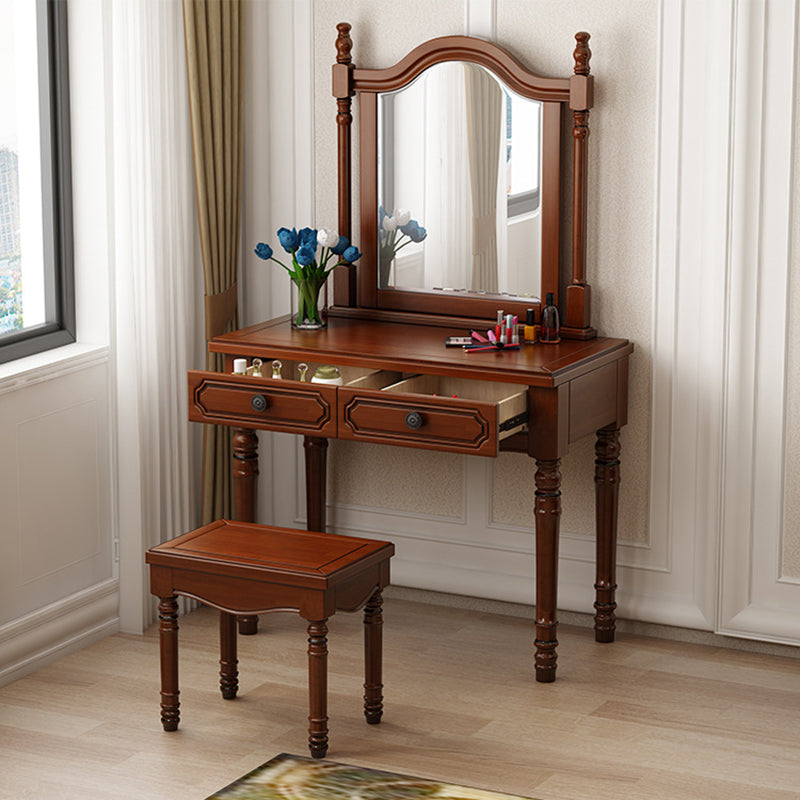 2-Drawers Mirror Table Dressing Table Victorian Solid Wood Make-up Vanity Clearhalo 'Bedroom Furniture' 'furn' 'furn_makeup_vanities' 'Furniture' 'Makeup Vanities' 'makeup_vanities' 6068141