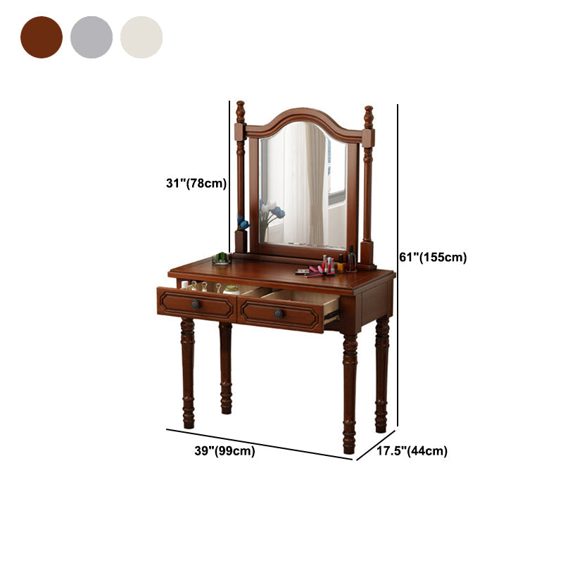 2-Drawers Mirror Table Dressing Table Victorian Solid Wood Make-up Vanity Clearhalo 'Bedroom Furniture' 'furn' 'furn_makeup_vanities' 'Furniture' 'Makeup Vanities' 'makeup_vanities' 6068149
