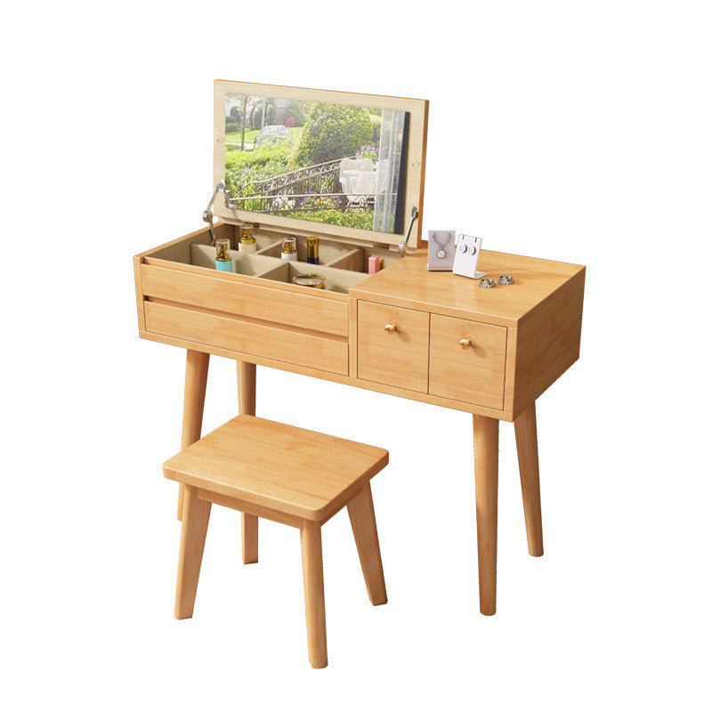 Flip Single Single Mirror Desk 3 Cajones Visor de madera de goma