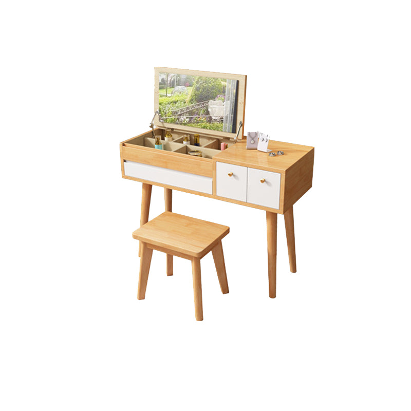 Flip Single Single Mirror Desk 3 Cajones Visor de madera de goma