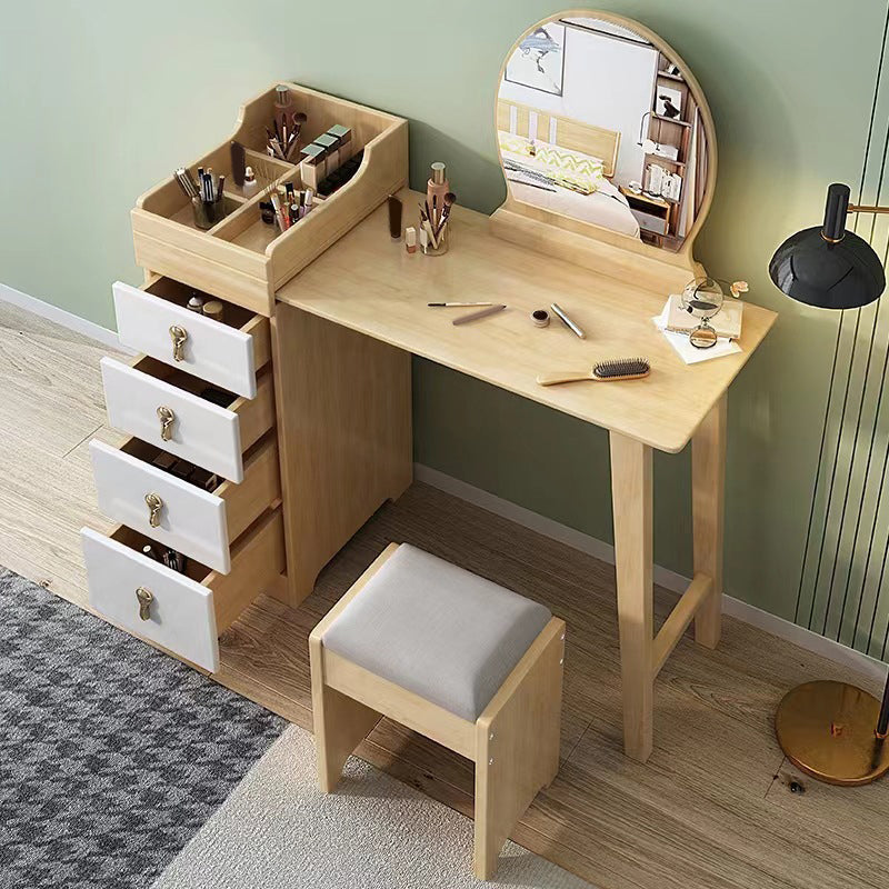 Mirror & 4 Drawers Makeup Vanity Nordic Solid Wood Dressing Table Clearhalo 'Bedroom Furniture' 'furn' 'furn_makeup_vanities' 'Furniture' 'Makeup Vanities' 'makeup_vanities' 6068173