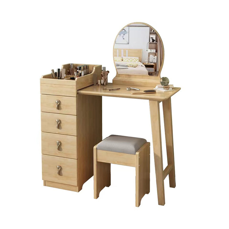 Mirror & 4 Drawers Makeup Vanity Nordic Solid Wood Dressing Table Clearhalo 'Bedroom Furniture' 'furn' 'furn_makeup_vanities' 'Furniture' 'Makeup Vanities' 'makeup_vanities' 6068174