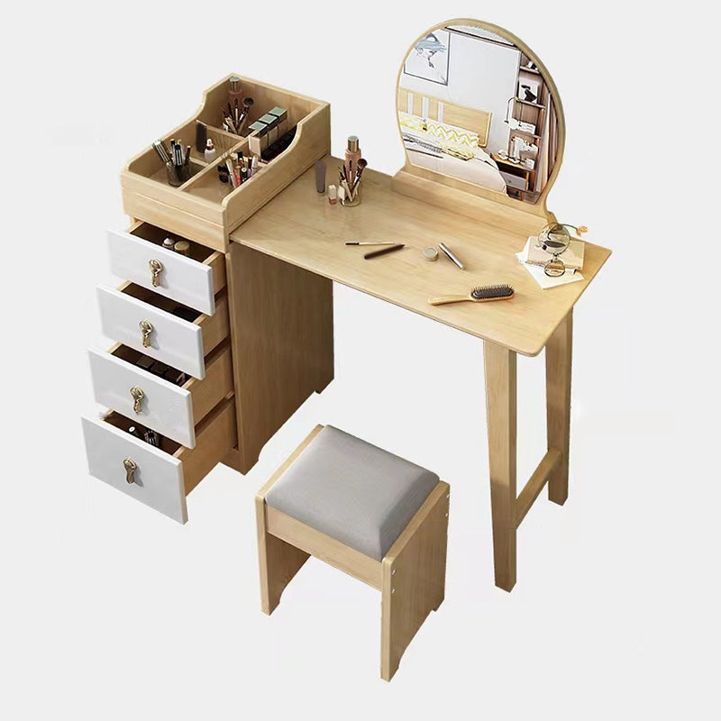 Mirror & 4 Drawers Makeup Vanity Nordic Solid Wood Dressing Table Clearhalo 'Bedroom Furniture' 'furn' 'furn_makeup_vanities' 'Furniture' 'Makeup Vanities' 'makeup_vanities' 6068179
