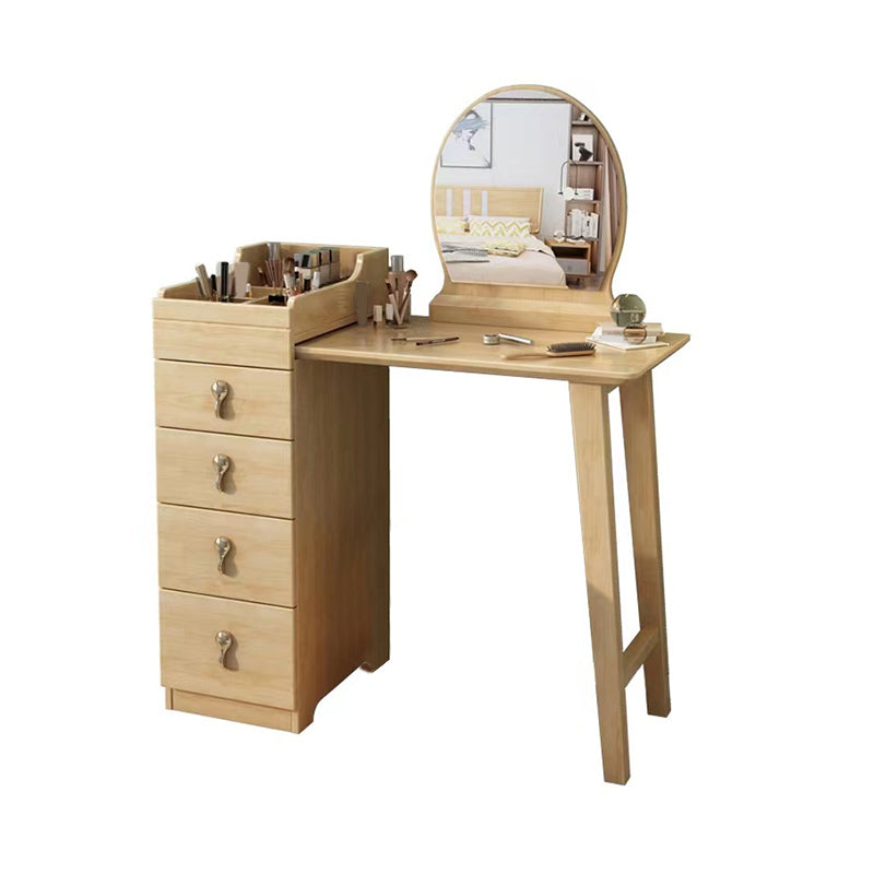 Mirror & 4 Drawers Makeup Vanity Nordic Solid Wood Dressing Table Clearhalo 'Bedroom Furniture' 'furn' 'furn_makeup_vanities' 'Furniture' 'Makeup Vanities' 'makeup_vanities' 6068180