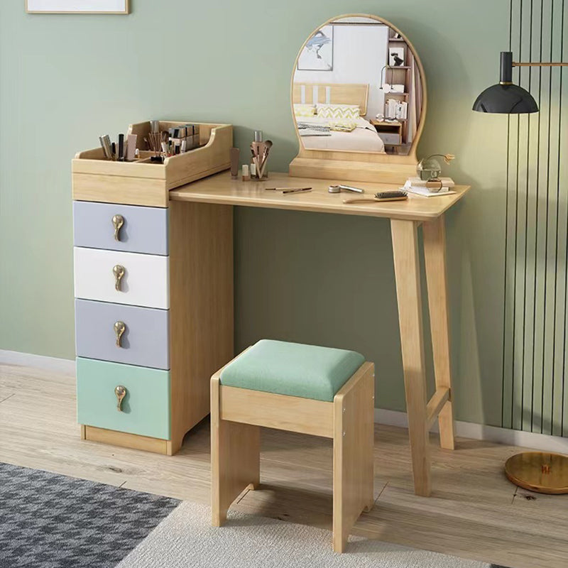 Mirror y 4 cajones tocador de maquillaje tocador nórdico de madera maciza tocador