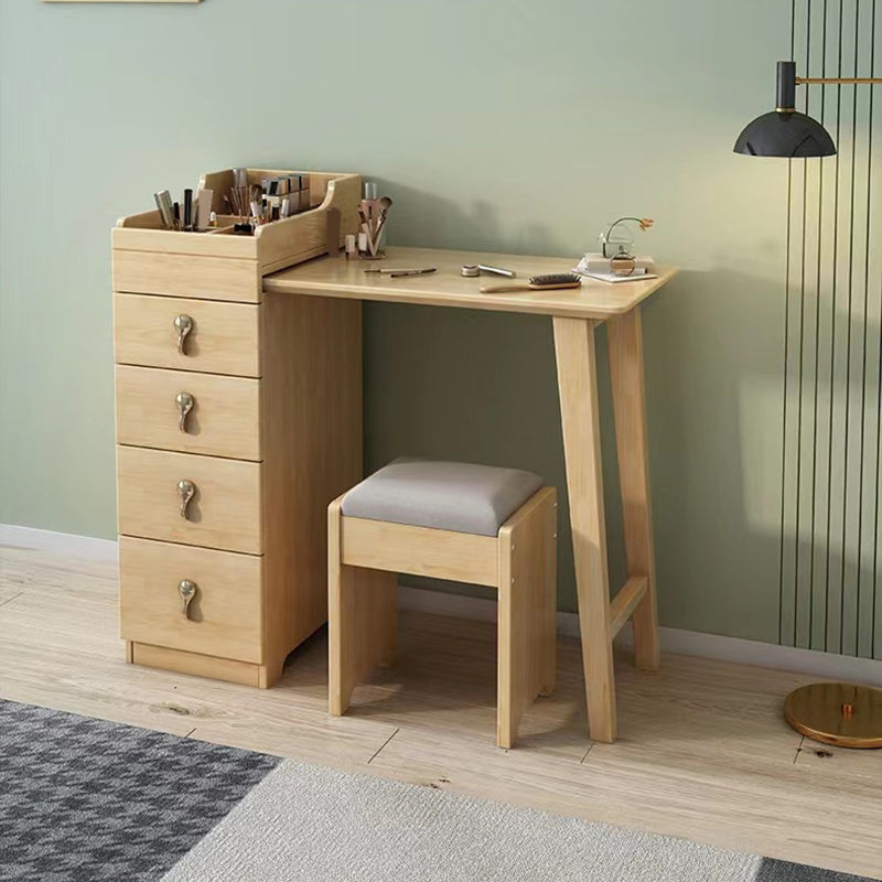 Mirror & 4 Drawers Makeup Vanity Nordic Solid Wood Dressing Table Clearhalo 'Bedroom Furniture' 'furn' 'furn_makeup_vanities' 'Furniture' 'Makeup Vanities' 'makeup_vanities' 6068184