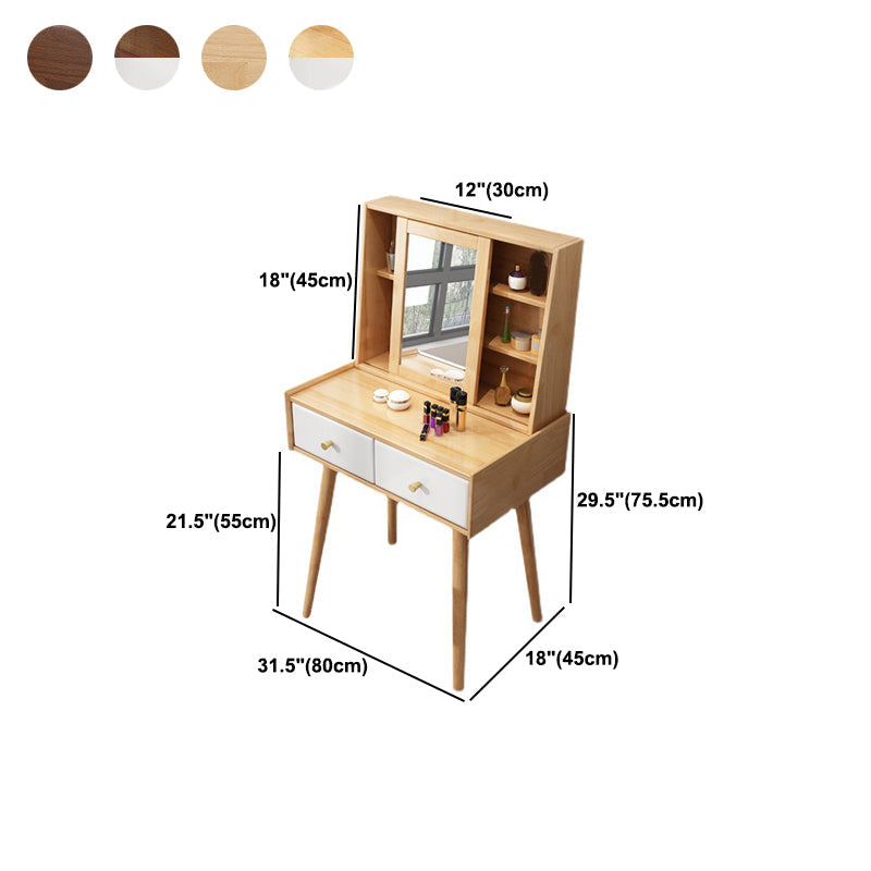 Tocador de madera y taburetes 2 cajones tocador reflejado para dormitorio