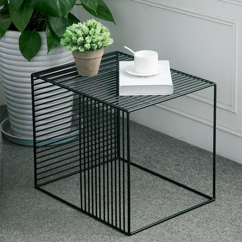 Square Coffee Table Mid-Century Modern with Iron Top and Iron Base