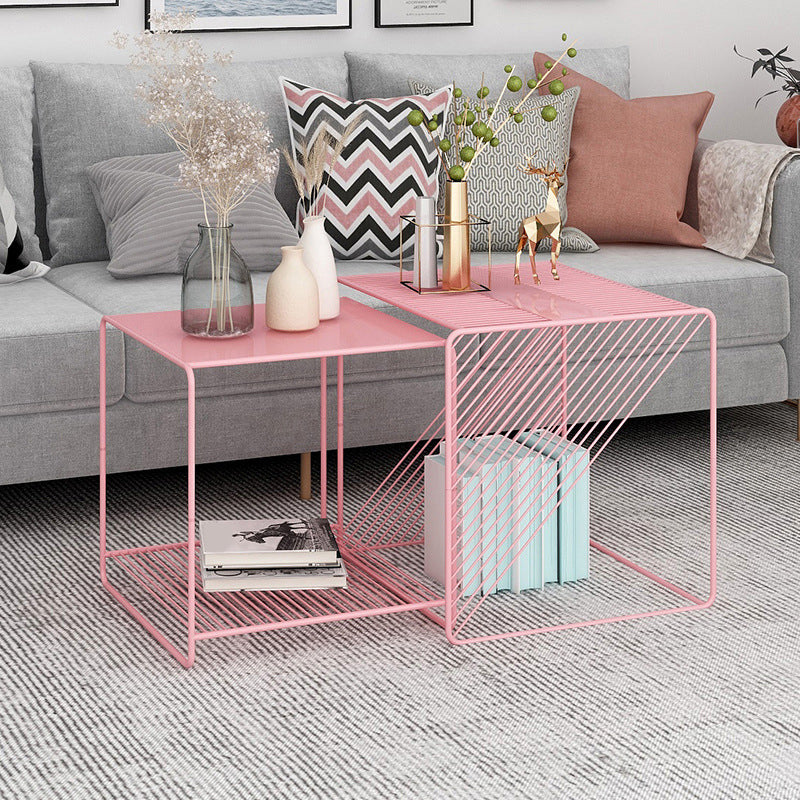 Square Coffee Table Mid-Century Modern with Iron Top and Iron Base