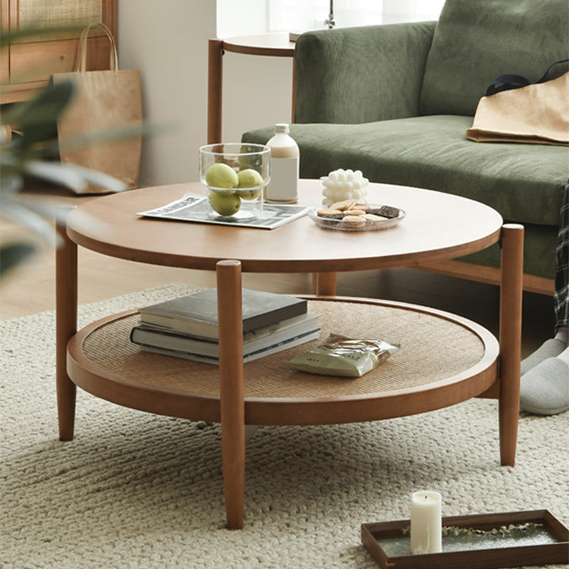 Nordic Cocktail Table 4 Legs Wooden with Storage Shelf Round Coffee Table 31.5"L x 31.5"W x 17.7"H Clearhalo 'Coffee & Accent Tables' 'Coffee Tables' 'coffee_tables' 'furn' 'furn_coffee_tables' 'Furniture' 'Living Room Furniture' 6068281