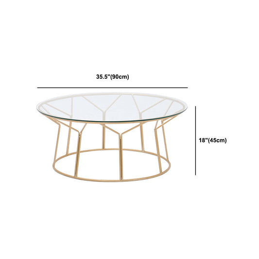 Tavolino contemporaneo con top in vetro rotondo e base di ferro