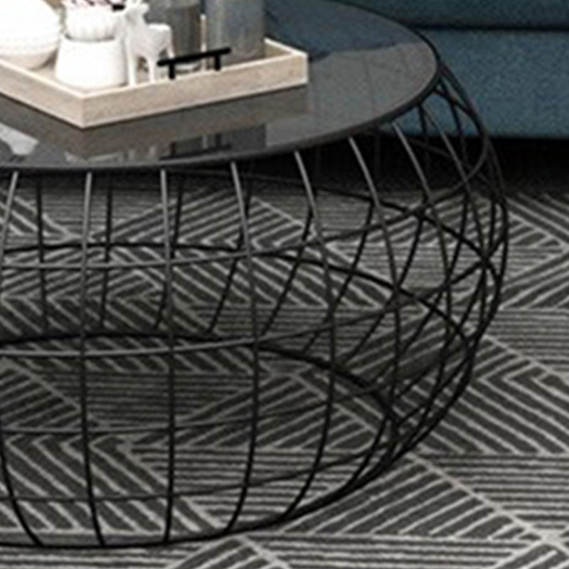 Contemporary Round Glass Top Cocktail Table with Frame Base in Iron Clearhalo 'Coffee & Accent Tables' 'Coffee Tables' 'coffee_tables' 'furn' 'furn_coffee_tables' 'Furniture' 'Living Room Furniture' 6068353