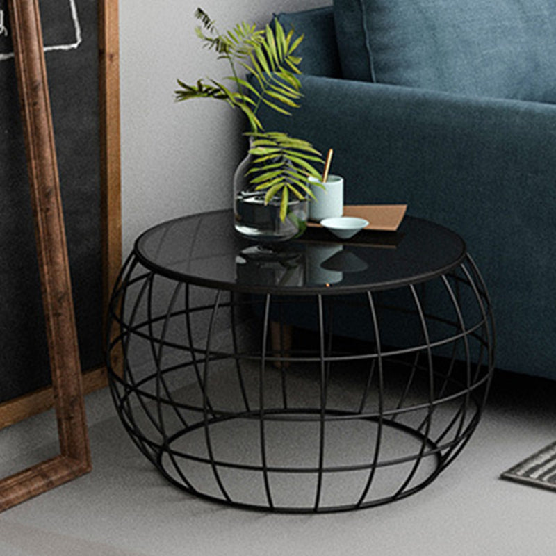 Contemporary Round Glass Top Cocktail Table with Frame Base in Iron Clearhalo 'Coffee & Accent Tables' 'Coffee Tables' 'coffee_tables' 'furn' 'furn_coffee_tables' 'Furniture' 'Living Room Furniture' 6068354
