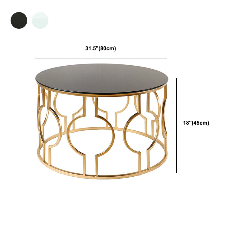 Contemporary Round Glass Coffee Table with Iron Frame Base Cocktail Table Clearhalo 'Coffee & Accent Tables' 'Coffee Tables' 'coffee_tables' 'furn' 'furn_coffee_tables' 'Furniture' 'Living Room Furniture' 6068369