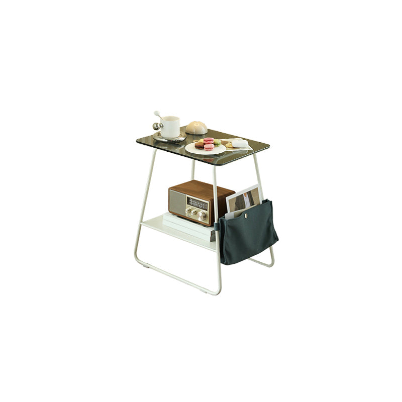 Modern Glass Side End Table Trestle Double Tier Corner Table
